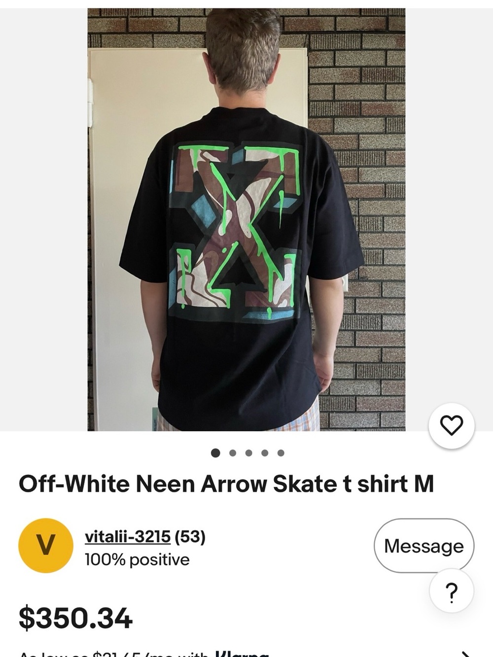 Off wihite  Neen Arrow Skate t shirt M Off-White Black T-Shirt with White Graphi